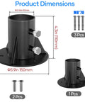 Diagram showing Beefy Heavy Duty Round Fence Post Base Plate and Floor Flange dimensions for 2-3/8 inch chain link post.