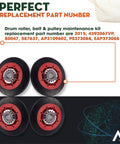 Four drum rollers from Dryer Repair Kit With Drum Rollers, Belt And Idler Pulley Replacement Set Fits Duet Front Load Dryers And WED Series