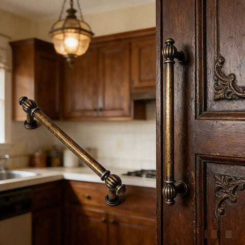 Old School Vintage Antique Brass Cabinet Pulls 2 Pack 5 Inch Brushed Bronze Drawer Handles 128mm Center To Center detail
