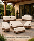 Outdoor Swivel Lounge Chair Cover 2 Pack Heavy Duty 600D Waterproof Patio Furniture Covers shown on various chairs in a patio.