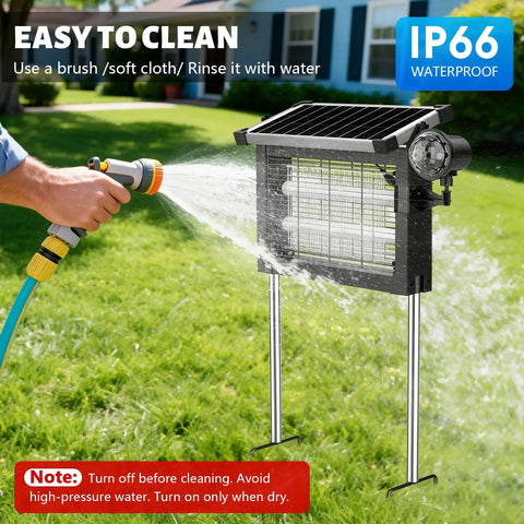 Outdoor Solar Bug Zapper 4500V Electric Mosquito Killer IP66 Waterproof Cordless With Type C Rechargeable Battery being cleaned