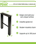 Beefy Industrial Metal Table Legs 28 Inch Black Set For DIY Furniture Built To Last Perfect For Wood Planks Or Pallets Ideal For Your Coffee Table Or Dining Table Makeover Heavy Duty Steel Legs