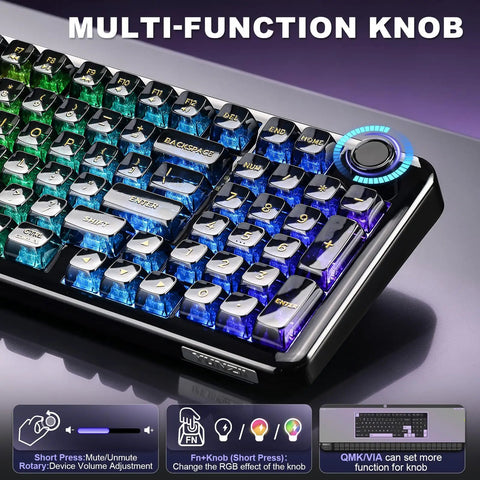 Detail of Badass Tri Mode Wireless Mechanical Gaming Keyboard With Comfy Gasket Mod and Hot Swappable Linear Switches, featuring volume knob.