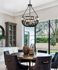 Dining room with Boho Beaded Chandelier With Five Lights 16 Inch Black And White Modern Farmhouse Wood Bead Pendant Lighting