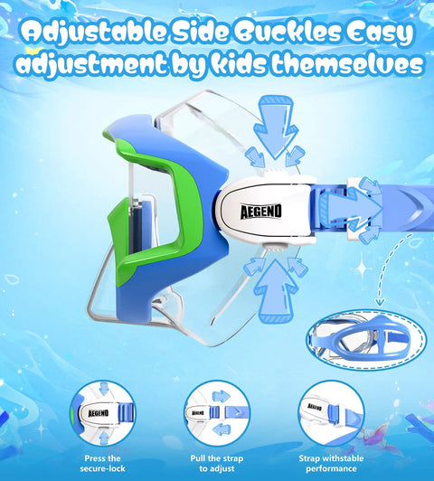 Panoramic Snorkel Mask With Top Dry Valve For Adults Kids And Teens Anti Fog Anti Leak Wide View PC Lens side buckle detail