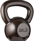 Rock Solid Cast Iron Kettlebell Thirty Five Lb Weight With Wide Comfort Grip shown from the front, displaying 35LB weight marking.