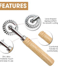 Two-piece pizza cutter wheel set with long wooden handles; 16 cm, zinc alloy wheels with fluted edges