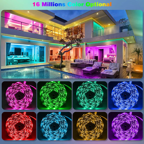 Waterproof LED Lights For Bedroom Smart WiFi 65.6Ft 600 LEDs Dope RGB Music Sync 5050 Strip Lights outdoor and color options display