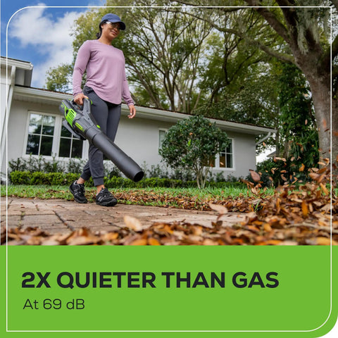 Person using 60V Cordless Leaf Blower With 610 CFM And 130 MPH Airflow, Beast Power Yet Lightweight and Quiet in garden