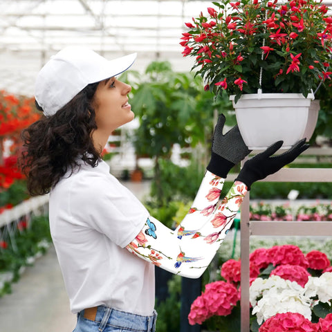 Hummingbird Pattern Gardening Arm Sleeves Keeps You Cool With Thumb Hole For Men And Women, Lightweight Polyester, Sun Protection