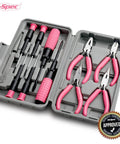 11 Piece Pink Womens Compact Crafts And Home DIY Tool Kit Set With Pliers Cutters And Precision Screwdrivers For Ladies Ideal For Quick Home Repairs And Craft Projects in grey case