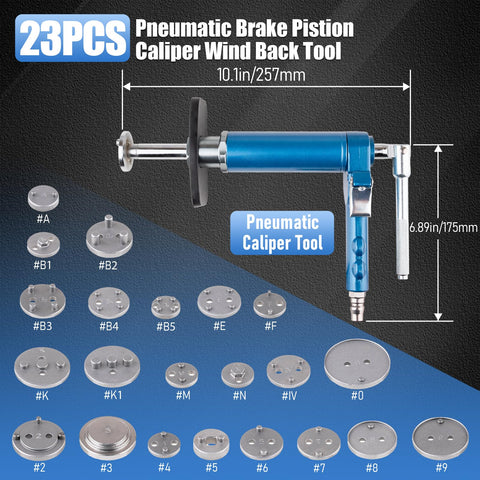 Amazon 23-piece pneumatic brake caliper wind-back tool set with blue air-operated handle and assorted heads