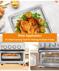Replacement Stainless Steel Air Fryer Tray For Toaster Oven Models TOA-60 TOA-65 TOA-70 with roasted chicken and kitchen setup