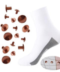 Pro Grade Men's Grounding Socks Accessory Bundle With Eight Real Pure Copper Solid Earthing Screws and Matching Screwdriver on a white sock.