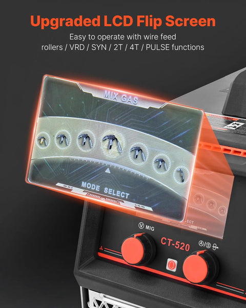 LCD flip screen on 5 In 1 Plasma Cutter Welder Combo For Home Shop With Cut TIG Gas MIG Flux MIG And MMA 50A