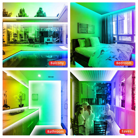 Vibe Up Your Bedroom With Color Changing LED Strip Lights With Remote Control RGB Mood Lighting Kit For Walls And Desks in various room settings