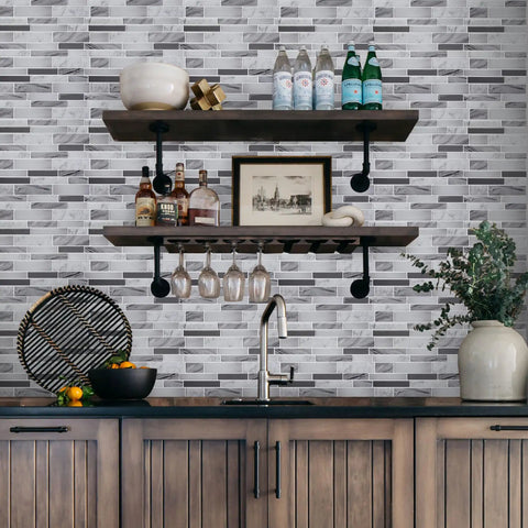 10 Sheet Peel And Stick Tile Backsplash In Grey 12x12 Premium Kitchen Tiles With Upgraded Strong Adhesive in a modern kitchen setting