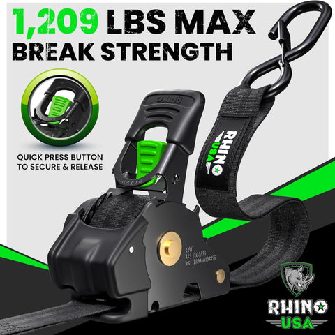Retractable Ratchet Straps 4 Pack 1 Inch By 10 Foot Auto Self Retracting Tie Downs 1,209 Lbs Break Strength Heavy Duty