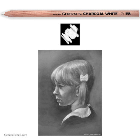 Charcoal White Pencil Set Pre Sharpened Incense Cedar Handle Bright White Core Great For Pro Artists And Sketchers On Dark Or Colored Paper 0.15 Lb Dozen displayed with sample artwork.