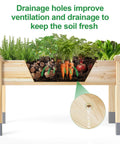 Heavy Duty Raised Garden Bed On Legs 331 Lb Capacity 48 By 24 By 31 Inches Large Planter Box For Vegetables Flowers And Herbs Fir Wood With Reinforced Beam And Column Support Outdoor Garden Bed For Easy Harvest filled with vegetables showing drainage holes