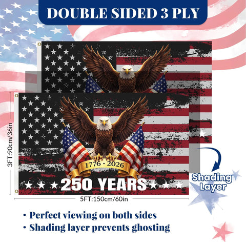250th Anniversary USA Flag 3 By 5 Foot Double Sided All American Flag Commemorating 1776 To 2026 With eagle and stars