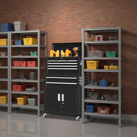 Rolling Tool Chest With Wheels 8 Drawer Metal Tool Cart And Portable Work Bench 2 in 1 Detachable Design With Drawer And Hooks For Garage Workshop Warehouse And Home Shop Heavy Duty Black in garage