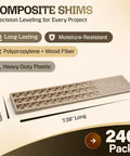 Heavy Duty Composite Wood Shims For Leveling And Spacing Built Tough To Resist Moisture and Warping While Delivering Dead Flat Results Indoors Or Outside with a 7.38 inches long and 1.49 inches wide design.
