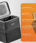 Collapsible Car Trash Bag With Adjustable Headrest Strap, Leakproof Two Gallon Vehicle Organizer showing rubber opening and metal zipper.