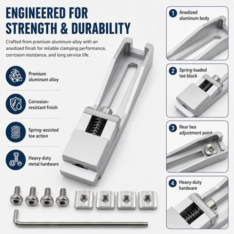 4 Pack Low Profile Aluminum Toe Clamps For CNC Router Vise Upgrade With Lateral Side Pressure anodized aluminum components