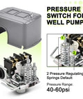 Water Pressure Switch For Well Pump Control 40 To 60 PSI Adjustable Low Pressure Cut Off With One Quarter Inch Female NPT And Double Spring