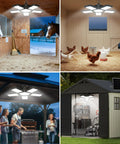 Solid Solar Motion Floodlight Featuring 267 Killer Leds And Tilt Head, used in a barn, shed, and BBQ area.