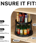 Two Tier Lazy Susan Spice Organizer For Cabinets And Pantries, Ten Inch Diameter Rustic Brown Turntable Rack for spice storage.