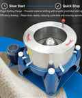 Industrial Centrifuge Dryer Machine For Solid Liquid Separation And Heavy-Duty Dehydration Featuring Built-Tough Stainless Drum and zero-wobble base, 220V motor shown.