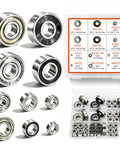 52 Piece Miniature Deep Groove Ball Bearing Kit With 10 Size Range Includes 608ZZ 608RS R188ZZ 624ZZ 693ZZ 685ZZ 623ZZ MR105RS MR128RS MR63RS