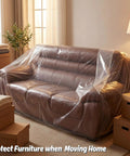 Dust Proof Moving Bag For Sofa And Boxes Clear 4Mil Virgin Plastic Odorless Heavy Duty Furniture Cover on brown sofa