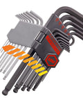 All-In-One 35 Piece Long Arm Ball End Hex Key Wrench Set with SAE Metric and Torx Bits in holder
