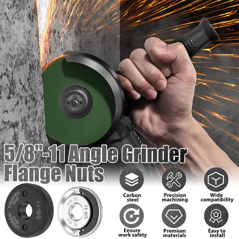 Dual Nut Set For Angle Grinders Five Eighths Inch By Eleven Threads Per Inch Quick Release Pro Grade Locking Kit in use
