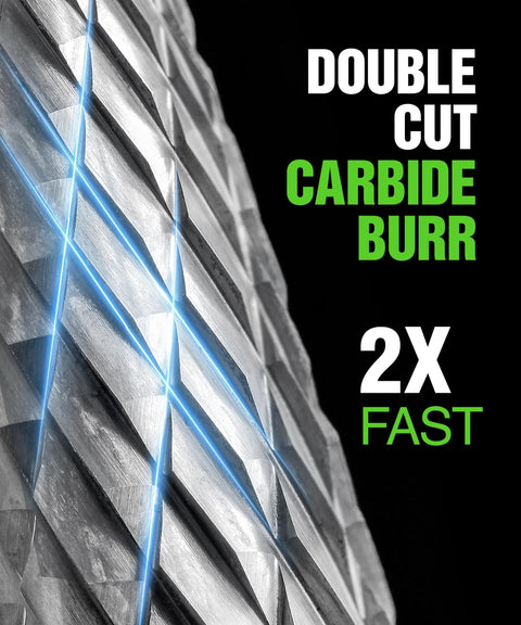 Carbide burr set with 1/8 in shank, 20 pieces; double-cut die grinder bits for milling, carving, engraving.