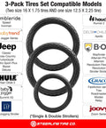 Three Pack Jogging Stroller Tire Replacement Set With Two 16x1.75 Rear Tires And One 12.5x2.25 Front Tire BPA Latex Free Butyl Rubber