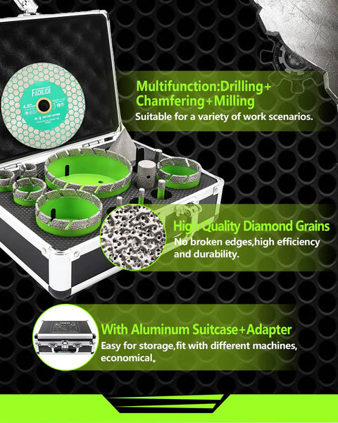 Tough As Nails 14 Piece Diamond Hole Saw Kit With Five Eighths Inch Thread And Precision Core Bits for versatile cutting tasks.