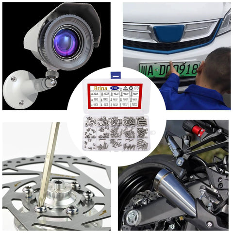 Assorted 304 Stainless Steel Button Head Torx Security Screws Tamper Resistant Kit with usage examples in security camera, car, motorcycle.