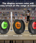 Digital Decibel Meter With DIY Voice Warning, Remote Control, Wall Mount; displays green, orange, red for sound levels.