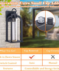 LED Dusk To Dawn Outdoor Wall Light With 14 Inch Black Lantern Style Crystal Bubble Glass Photocell Sensor IP65 Waterproof And Rust Resistant No Fuss Exterior Fixture For House Garage And Porch showing switch control options