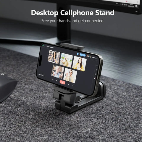 Airplane Travel Phone Holder Mount for Flying universal hands-free stand with phone in video call mode on desk surface