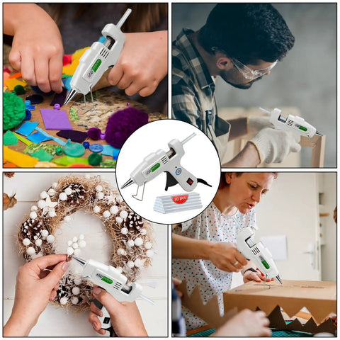Hot Glue Gun Kit With 30 Glue Sticks For Fast 1 Minute Warm Up And High Temp For School Crafts DIY Projects And Quick Home Repairs 20W Anti Drip Nozzle For Clean Melting And Precise Strong Bonds in use for crafts and repairs