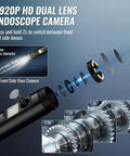 Dual Lens Endoscope With 4.3 Inch IPS Display And 16.4 Foot Cable, 1920P HD Real Time Imaging, Front And Side Cameras, 170 Degree Wide Viewing Angle, Zoom And Brightness Control For Clear Inspections. 8mm lens