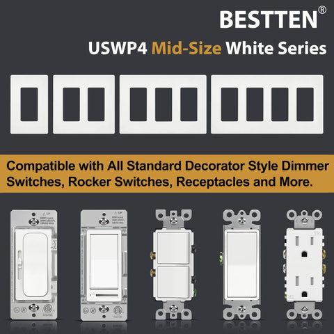40 Pack Mid Size Screwless Decorator Wall Plate For 1 Gang Switch And Receptacle Covers, Glossy Off White UL Listed Polycarbonate