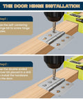 Door Hinge Mounting Template Kit Green for 3-5 Inch Hinges, 90 Degree Positioning demonstration with drill and hinge installation