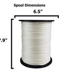 Heavy Duty One Eighth Inch Nylon Rope Solid Braid Utility Rope On A 1000 Foot Spool with Dimensions Highlighted