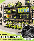 Heavy Duty Power Tool Organizer Wall Mount With Cordless Tool Holder And Screwdriver Rack, 4-Tier Metal Storage Shelf, 8 Drill Holders